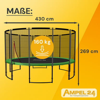 Deluxe Trampolin Ø 430 cm (Netz außen, grün, bis 160 kg)_8