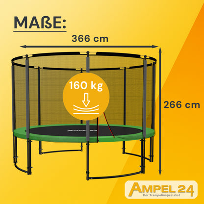 Deluxe Trampolin Ø 366 cm (Netz außen, grün, bis 160 kg)_9