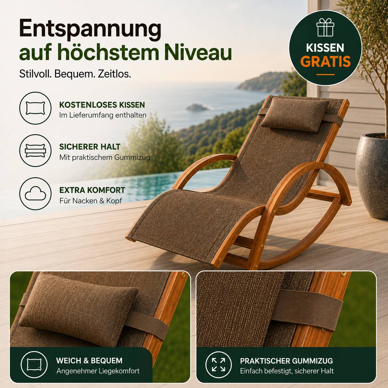 Schaukel - Liegestuhl RIO, mit Kopfkissen_2